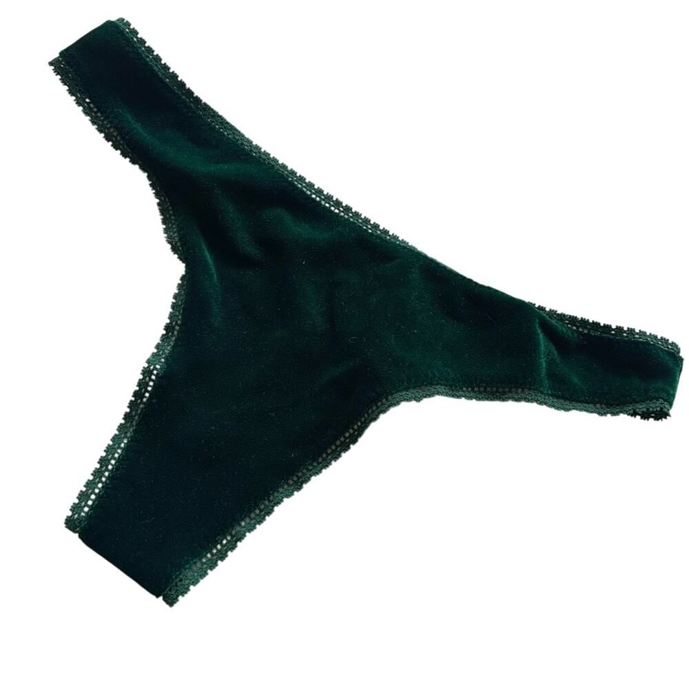 Vintage y2k On Gossamer Green Velvet Thong Panties 2005 Collection RARE S/M